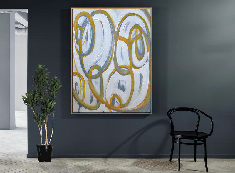 Modern Canvas Art,Vertical Contemporary Art,Original Modern Art,Large Wall Art Handmade,Yellow,White,Purple Grey.etc